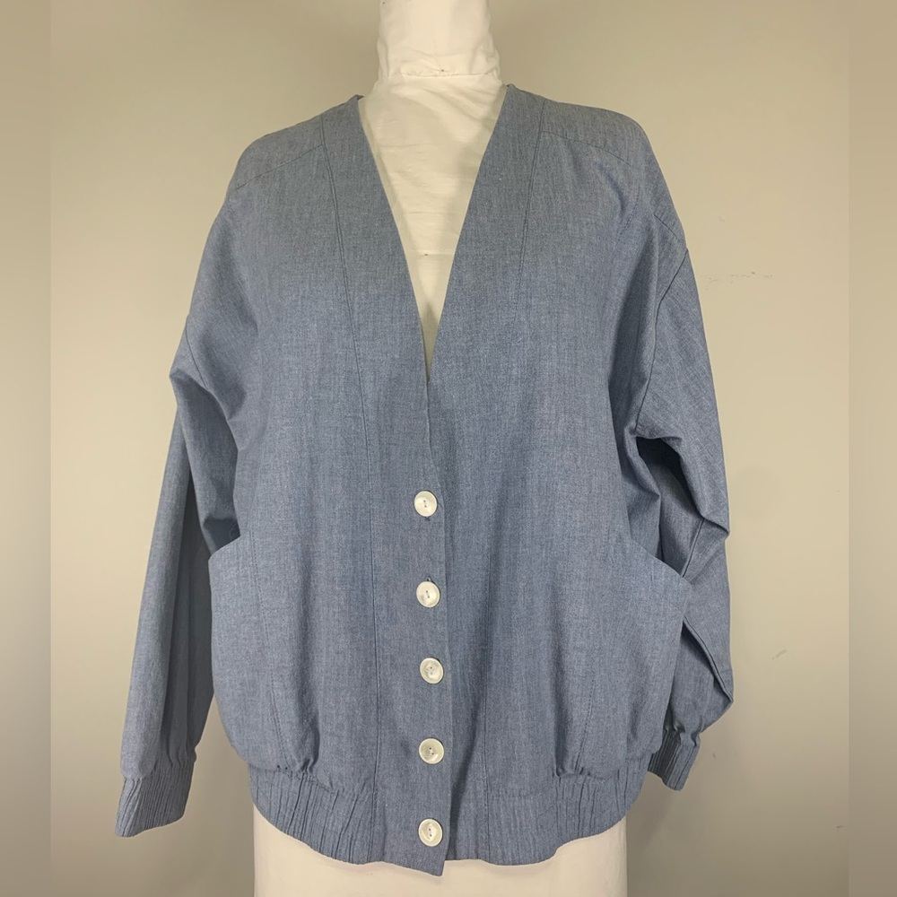Vintage Arnold Palmer Collection Blue Chambray Button Front Cardigan Jacket